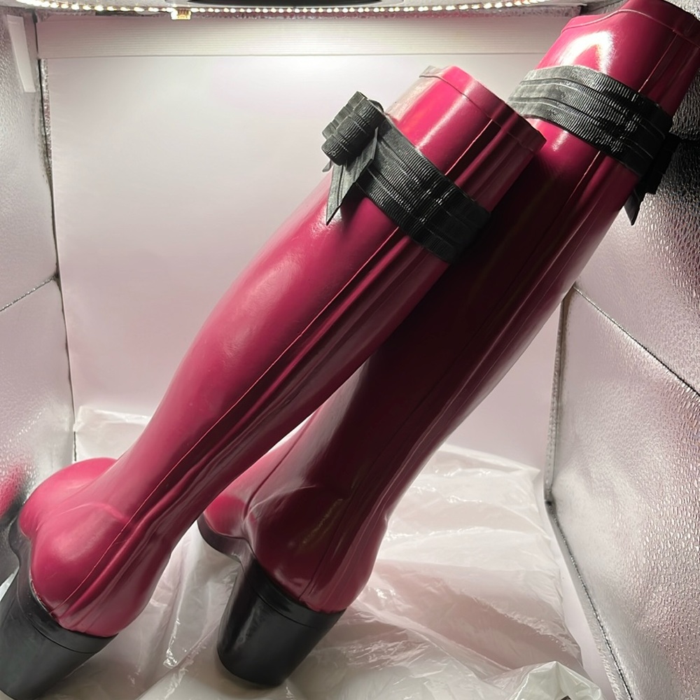 Kate Spade Rain Boots Pink with Black Bow